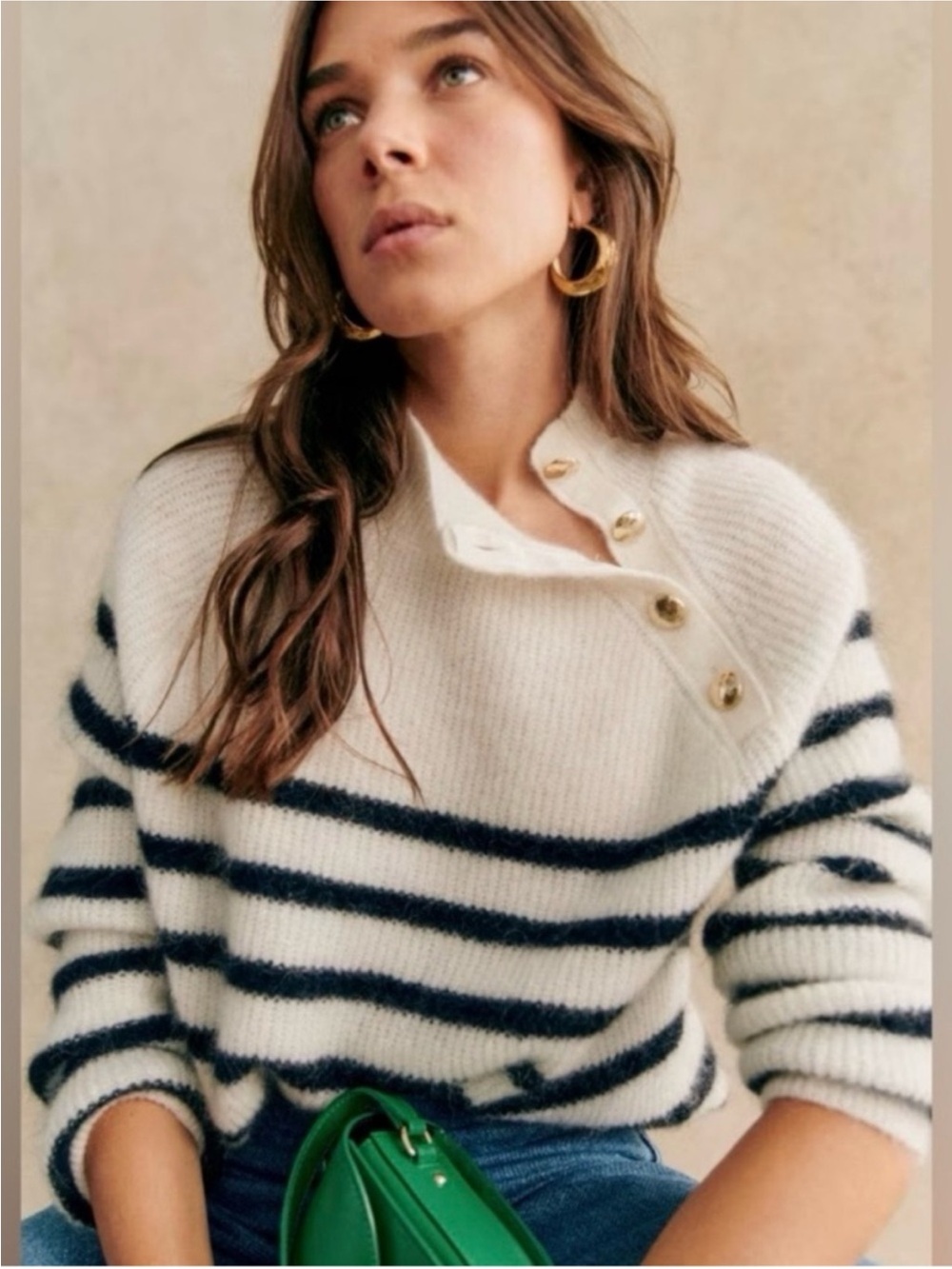 Sézane Trudy Jumper in Ecru and Navy stripes Size Small